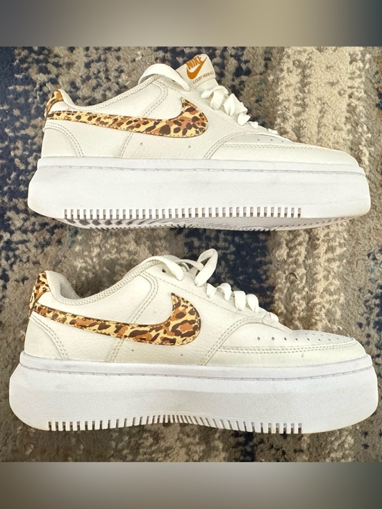 Nike Shoes - Nike White Platform Sneakers with Leopard Swoosh Accent